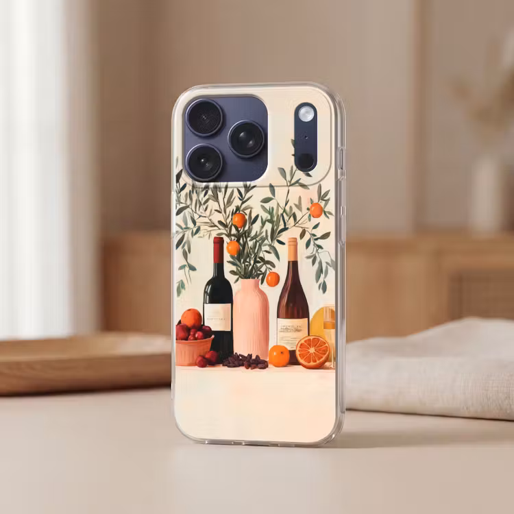 Wijnflessen - Takken - Sinaasappels Telefoonhoesje iPhone 17 Pro klein -sfeer2