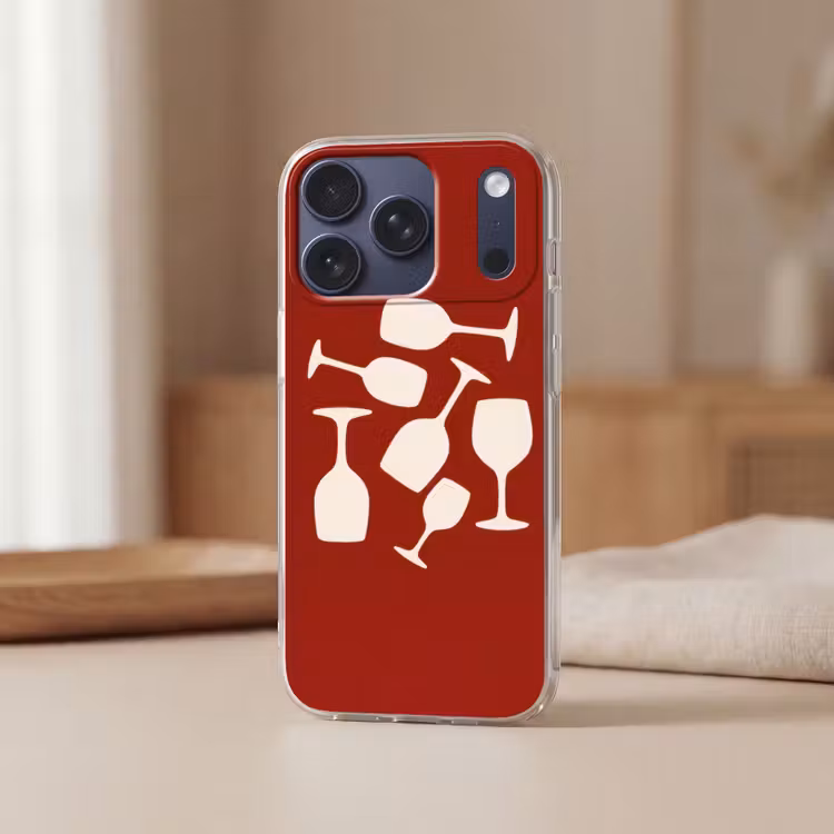Wijnglazen - Silhouetten - Wit Telefoonhoesje iPhone 17 Pro klein -sfeer2