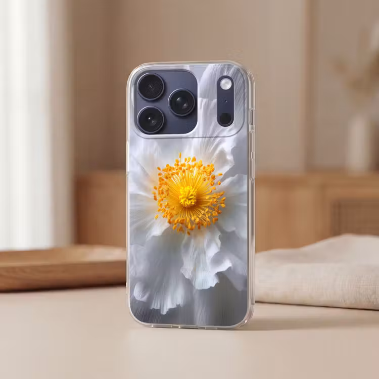 Wit - Bloem - Elegant Telefoonhoesje iPhone 17 Pro klein -sfeer2