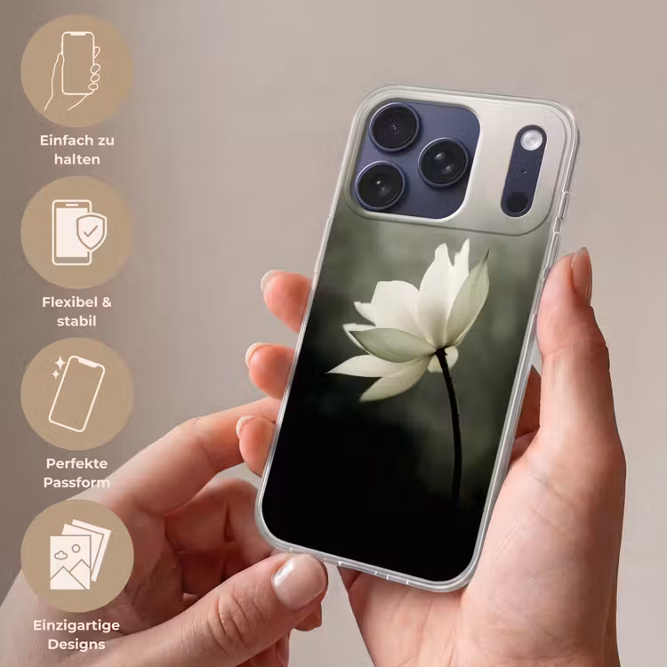 Wit - Lotus - Donker - Bloem Telefoonhoesje iPhone 17 Pro klein -sfeer3_DE
