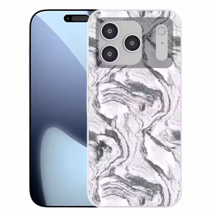 Wit - Marmer - Golvend - Grafiet Telefoonhoesje iPhone 17 Pro klein 878 -3d