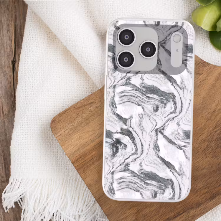Wit - Marmer - Golvend - Grafiet Telefoonhoesje iPhone 17 Pro klein 878 -sfeer1