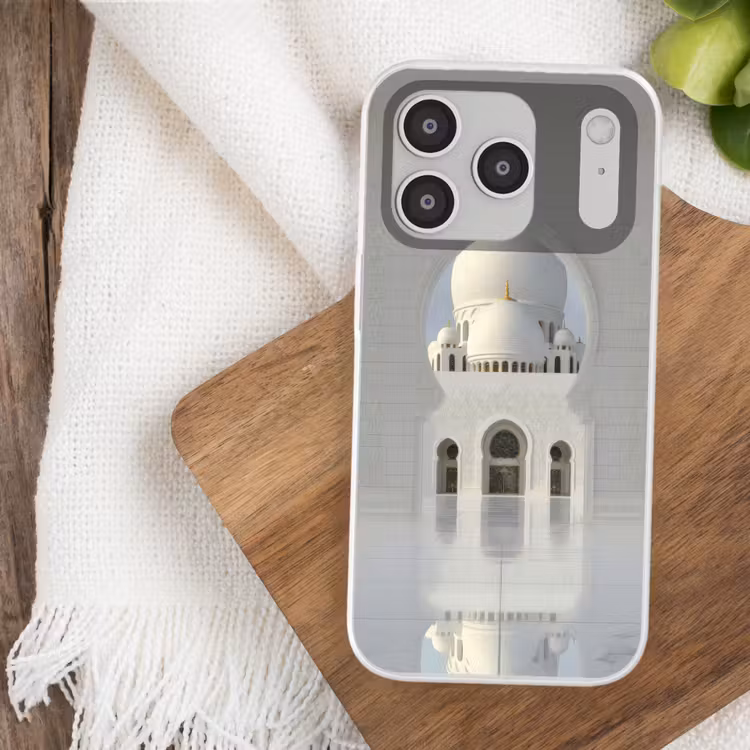 Witte koepel - Gouden Details - Moskee Telefoonhoesje iPhone 17 Pro klein -sfeer1