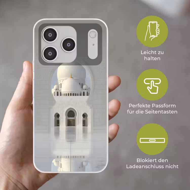 Witte koepel - Gouden Details - Moskee Telefoonhoesje iPhone 17 Pro klein -sfeer3_DE