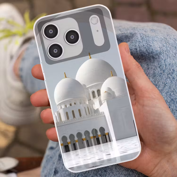 Witte koepels - Helderblauwe lucht - Islamitisch Telefoonhoesje iPhone 17 Pro klein -sfeer2