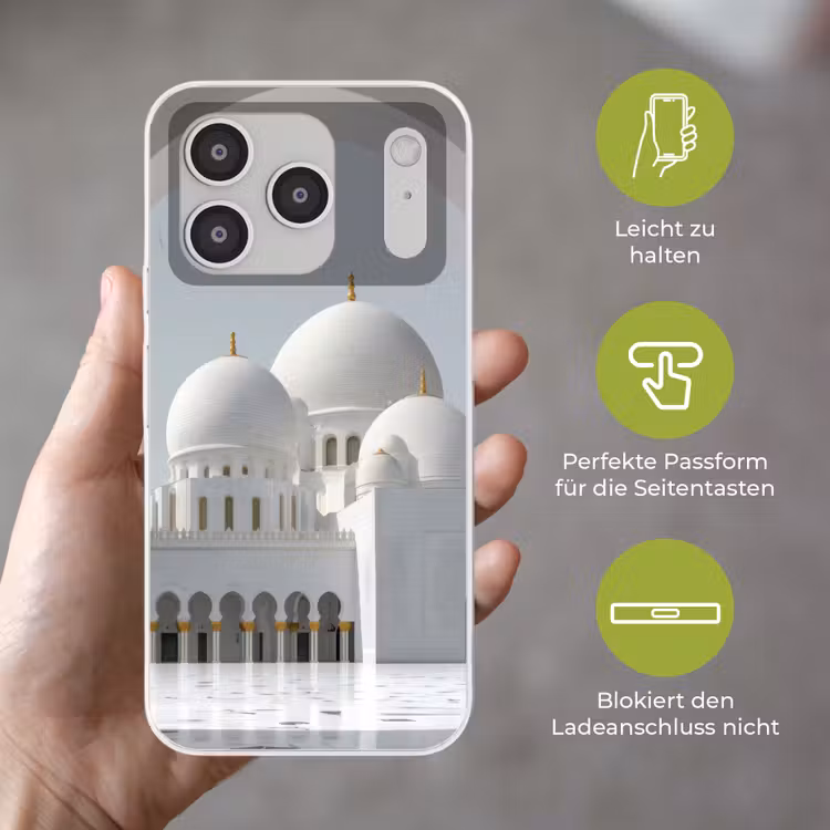 Witte koepels - Helderblauwe lucht - Islamitisch Telefoonhoesje iPhone 17 Pro klein -sfeer3_DE