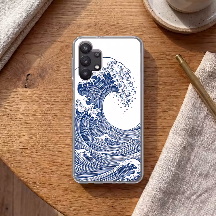 Golf - Japans - Zee - Illustratie - Blauw Telefoonhoesje Samsung Galaxy A32 5G klein -sfeer1