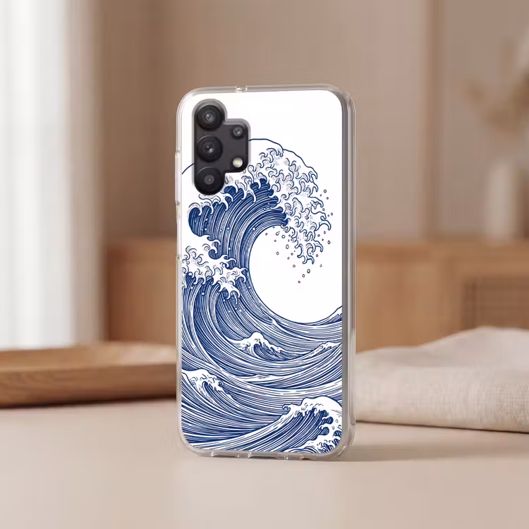 Golf - Japans - Zee - Illustratie - Blauw Telefoonhoesje Samsung Galaxy A32 5G klein -sfeer2