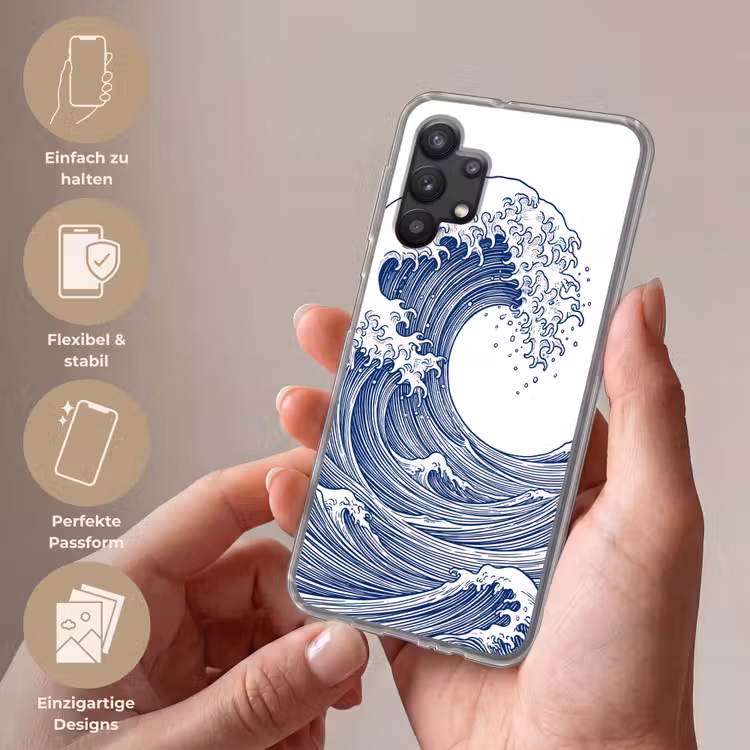 Golf - Japans - Zee - Illustratie - Blauw Telefoonhoesje Samsung Galaxy A32 5G klein -sfeer3_DE