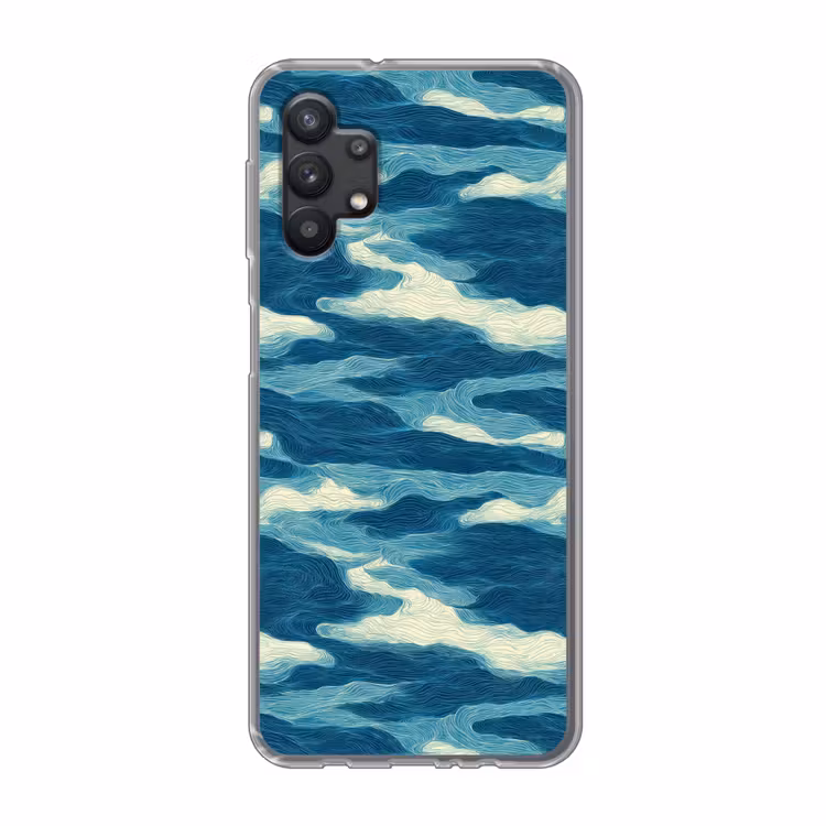 Golven - Abstract - Patroon - Blauw - Wit Telefoonhoesje Samsung Galaxy A32 5G klein 346 -3d