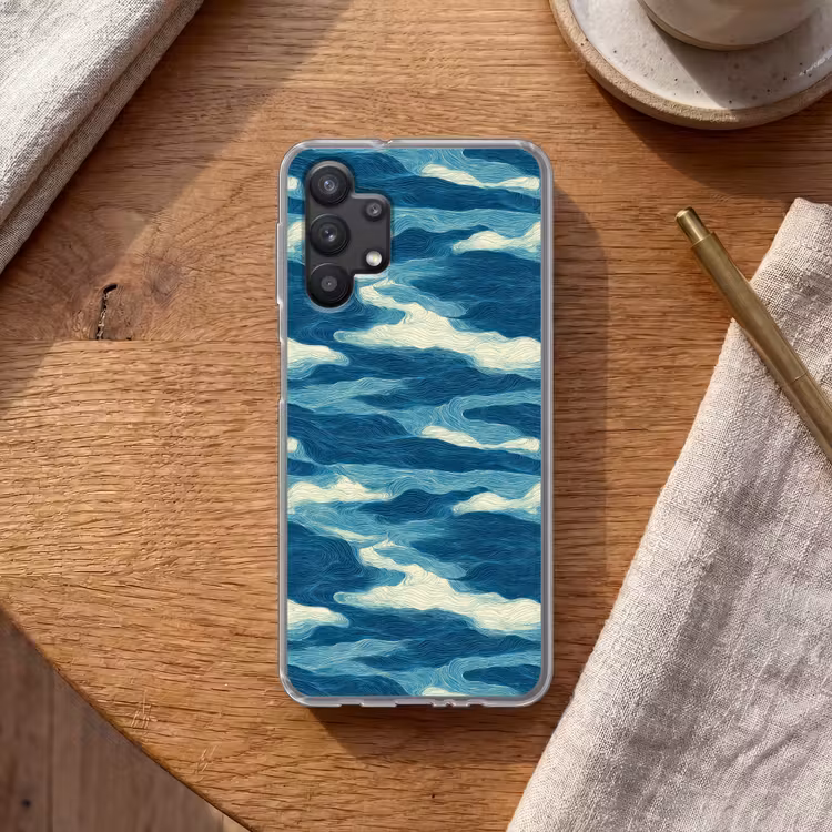 Golven - Abstract - Patroon - Blauw - Wit Telefoonhoesje Samsung Galaxy A32 5G klein 346 -sfeer1