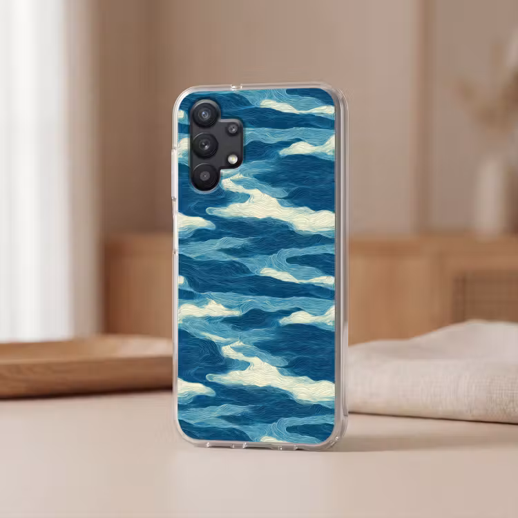 Golven - Abstract - Patroon - Blauw - Wit Telefoonhoesje Samsung Galaxy A32 5G klein 346 -sfeer2