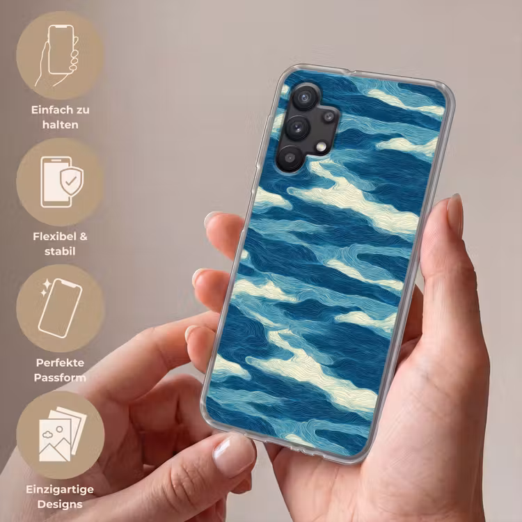 Golven - Abstract - Patroon - Blauw - Wit Telefoonhoesje Samsung Galaxy A32 5G klein 346 -sfeer3_DE