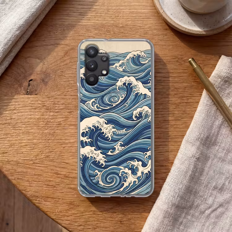 Golven - Zee - Natuur - Abstract - Blauw Telefoonhoesje Samsung Galaxy A32 5G klein -sfeer1