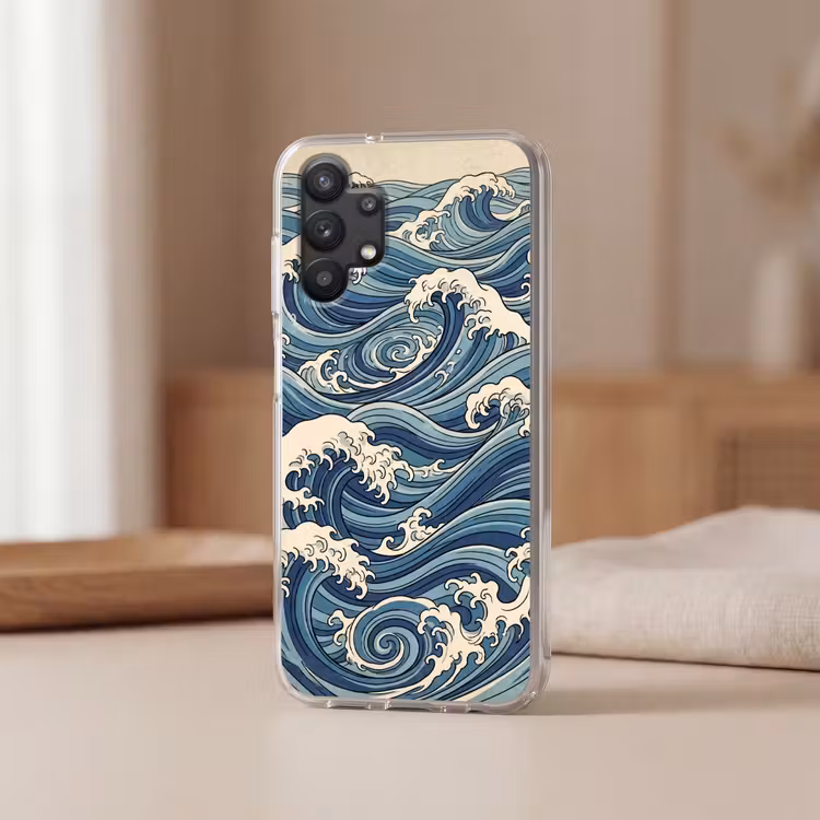 Golven - Zee - Natuur - Abstract - Blauw Telefoonhoesje Samsung Galaxy A32 5G klein -sfeer2