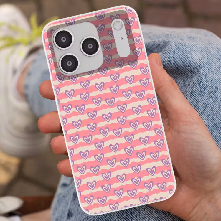 Golven - Patroon - Hartjes - Retro Telefoonhoesje iPhone 17 Pro klein 878 -sfeer2