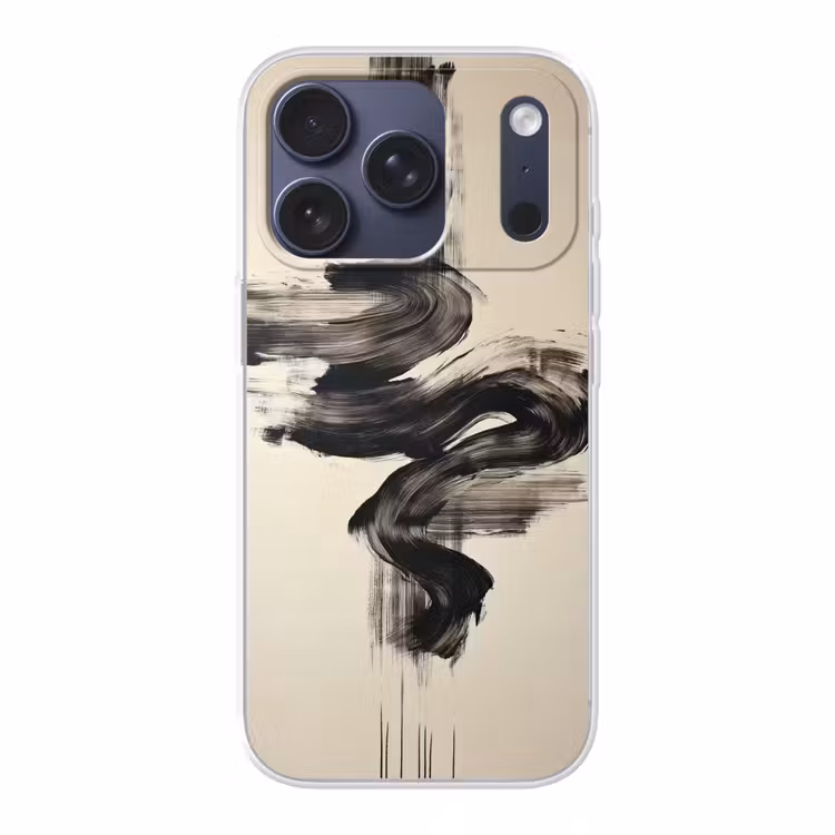 Golven - Penseelstreken - Beige - Minimalistisch Telefoonhoesje iPhone 17 Pro klein -3d