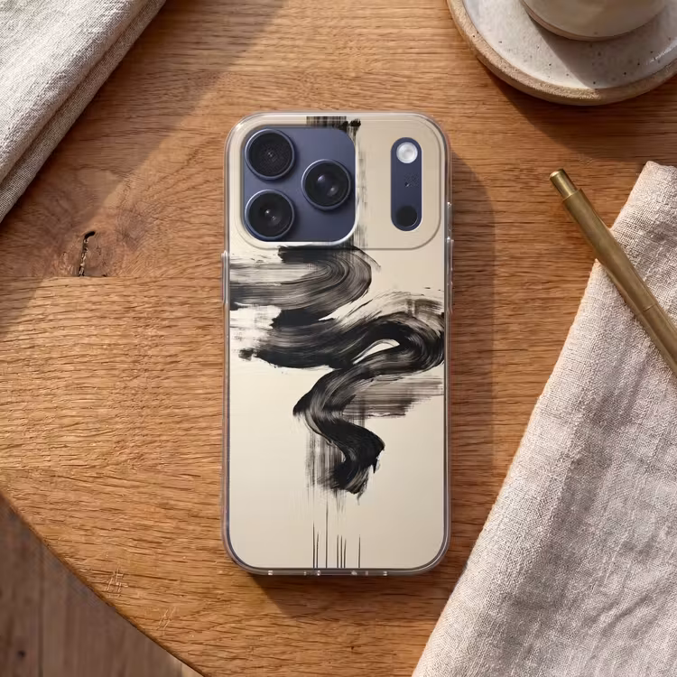 Golven - Penseelstreken - Beige - Minimalistisch Telefoonhoesje iPhone 17 Pro klein -sfeer1
