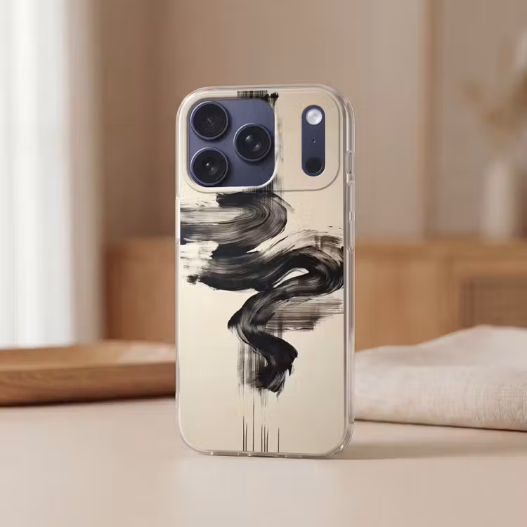Golven - Penseelstreken - Beige - Minimalistisch Telefoonhoesje iPhone 17 Pro klein -sfeer2