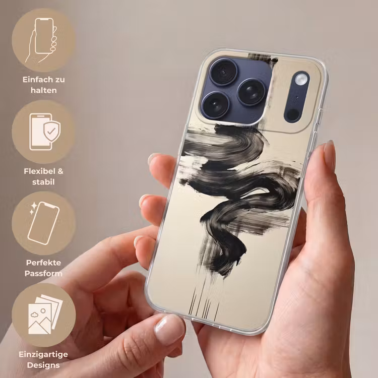 Golven - Penseelstreken - Beige - Minimalistisch Telefoonhoesje iPhone 17 Pro klein -sfeer3_DE