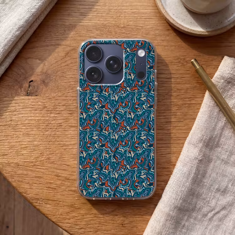 Golven - Retro - Blauw - Patroon Telefoonhoesje iPhone 17 Pro klein 878 -sfeer1