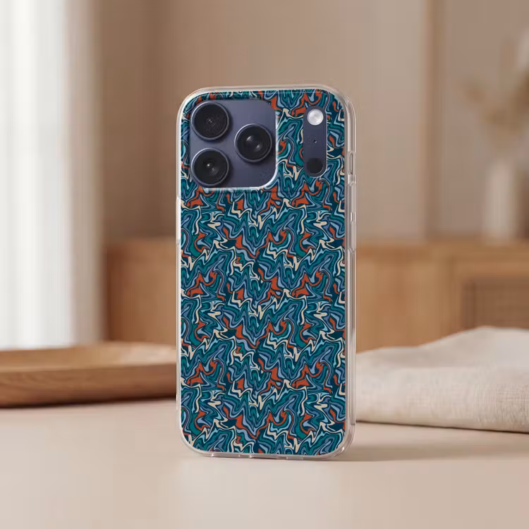 Golven - Retro - Blauw - Patroon Telefoonhoesje iPhone 17 Pro klein 878 -sfeer2