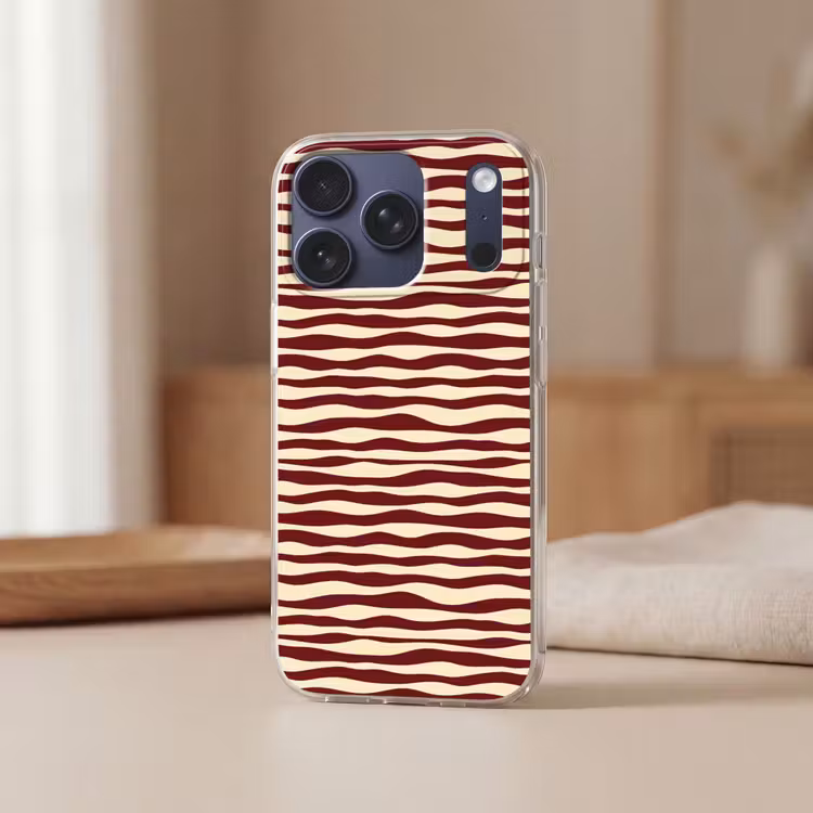 Golven - Rood - Patroon - Crème Telefoonhoesje iPhone 17 Pro klein 878 -sfeer2