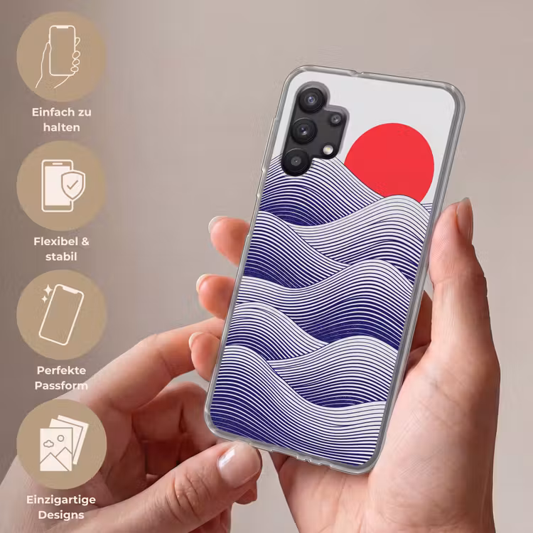 Golven - Zon - Natuur - Abstract - Rood Telefoonhoesje Samsung Galaxy A32 5G klein -sfeer3_DE
