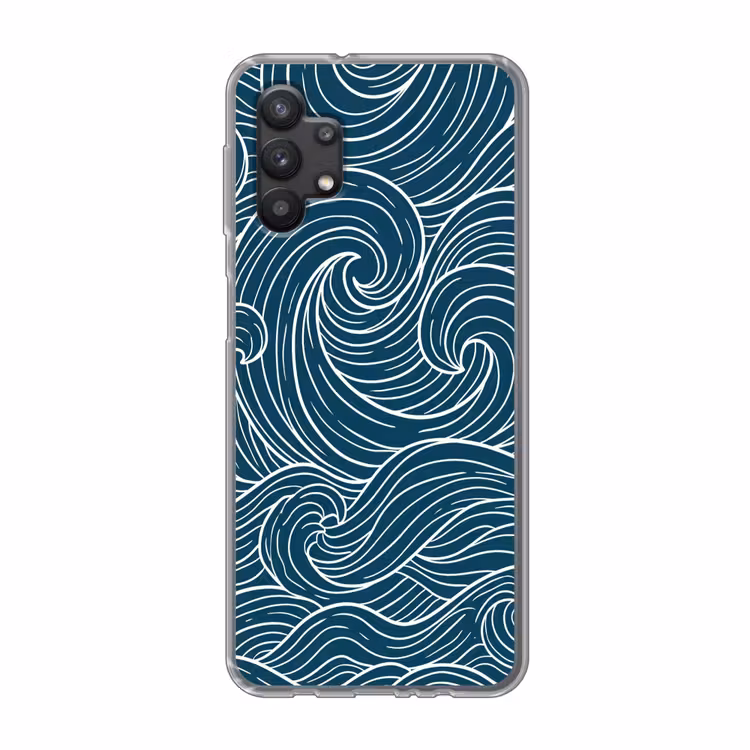 Golven - Spiraal - Water - Abstract - Blauw Telefoonhoesje Samsung Galaxy A32 5G klein -3d