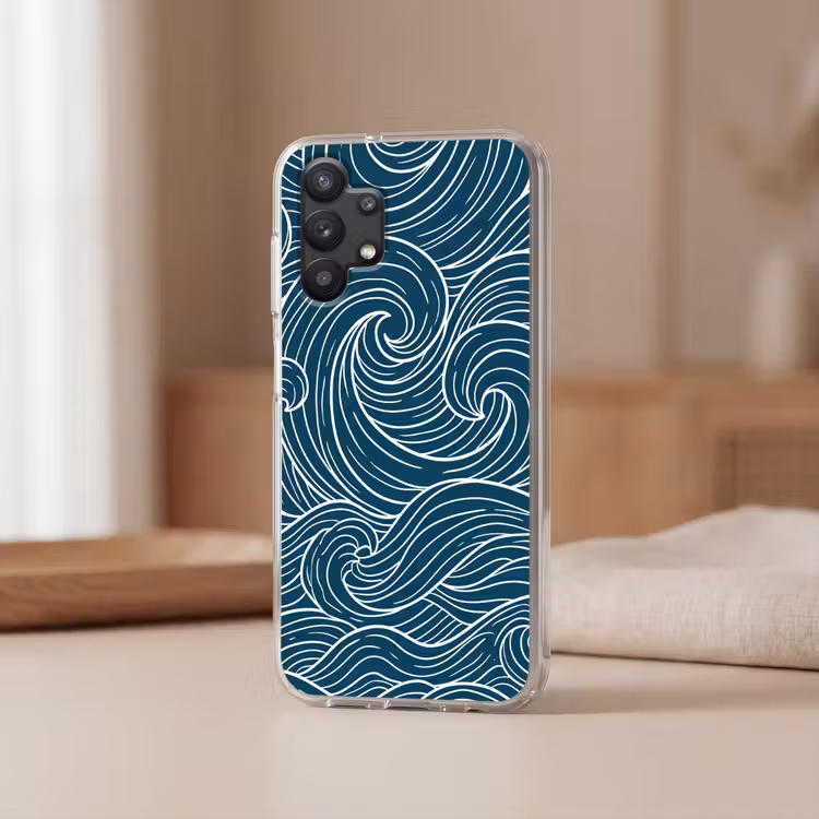 Golven - Spiraal - Water - Abstract - Blauw Telefoonhoesje Samsung Galaxy A32 5G klein -sfeer2