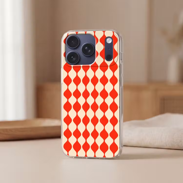 Golvend patroon - Retro - Rood - Beige Telefoonhoesje iPhone 17 Pro klein 878 -sfeer2