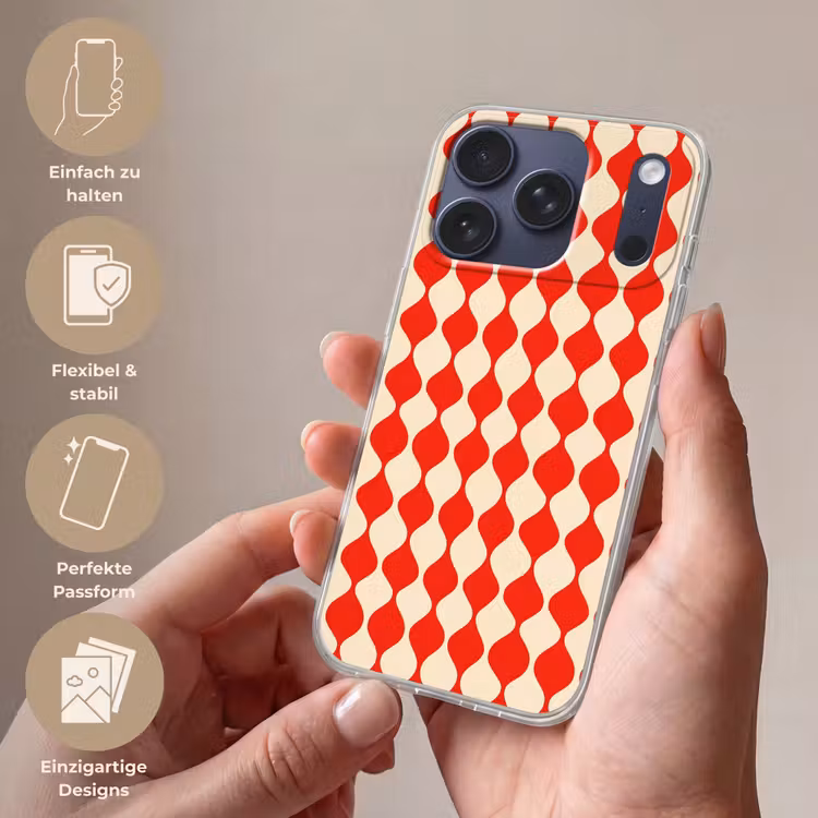 Golvend patroon - Retro - Rood - Beige Telefoonhoesje iPhone 17 Pro klein 878 -sfeer3_DE