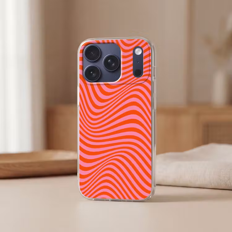 Golvend patroon - Rood - Roze - Lijnen Telefoonhoesje iPhone 17 Pro klein -sfeer2