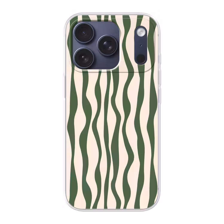 Golvende lijnen - Beige - Groen - Strepen - Abstract Telefoonhoesje iPhone 17 Pro klein -3d