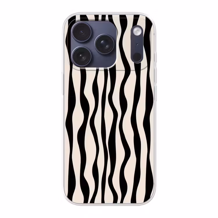 Golvende lijnen - Beige - Zwart - Abstract Telefoonhoesje iPhone 17 Pro klein -3d