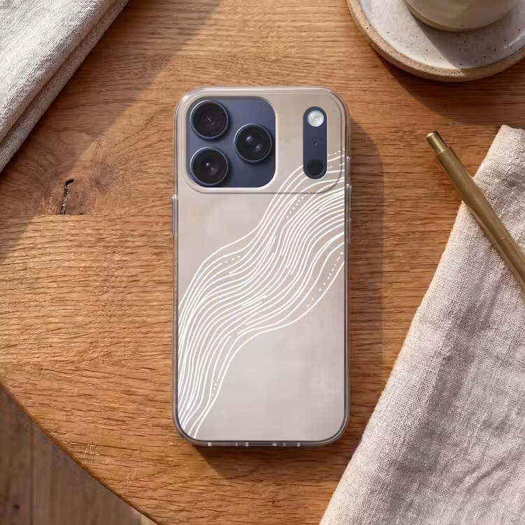 Golvende lijnen - Vloeiend - Zandkleurig Telefoonhoesje iPhone 17 Pro klein -sfeer1