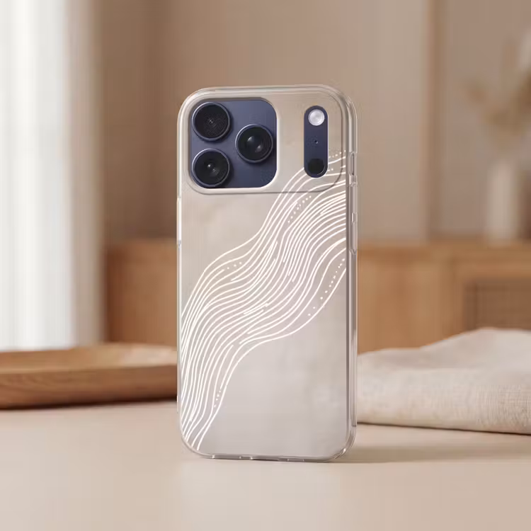 Golvende lijnen - Vloeiend - Zandkleurig Telefoonhoesje iPhone 17 Pro klein -sfeer2