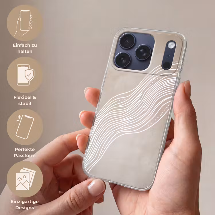 Golvende lijnen - Vloeiend - Zandkleurig Telefoonhoesje iPhone 17 Pro klein -sfeer3_DE
