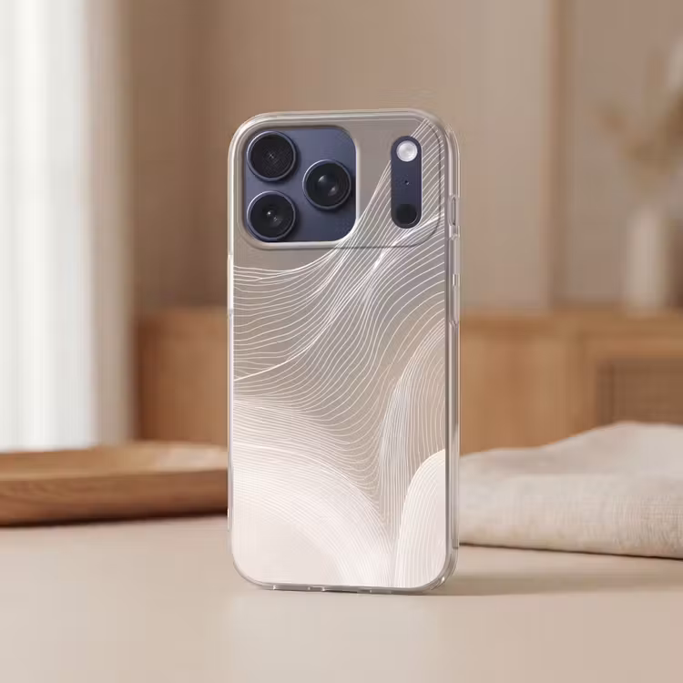 Golvende lijnen - Luchtstromen - Harmonieus Telefoonhoesje iPhone 17 Pro klein -sfeer2