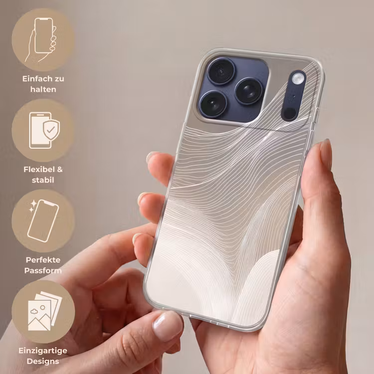 Golvende lijnen - Luchtstromen - Harmonieus Telefoonhoesje iPhone 17 Pro klein -sfeer3_DE