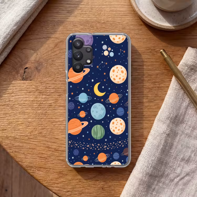 Ruimte - Planeten - Kleurrijk Telefoonhoesje Samsung Galaxy A32 5G klein -sfeer1