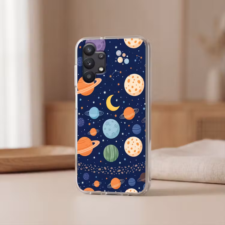Ruimte - Planeten - Kleurrijk Telefoonhoesje Samsung Galaxy A32 5G klein -sfeer2