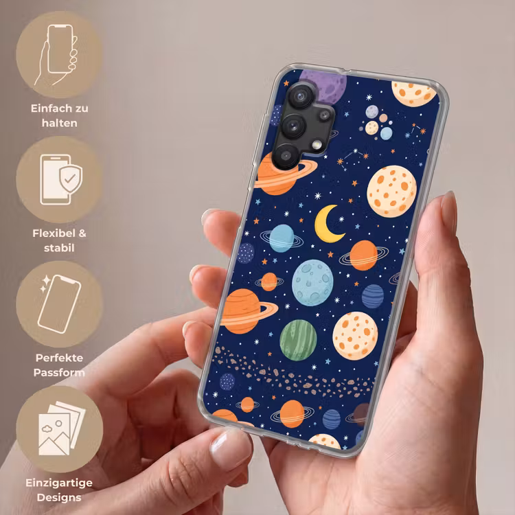 Ruimte - Planeten - Kleurrijk Telefoonhoesje Samsung Galaxy A32 5G klein -sfeer3_DE