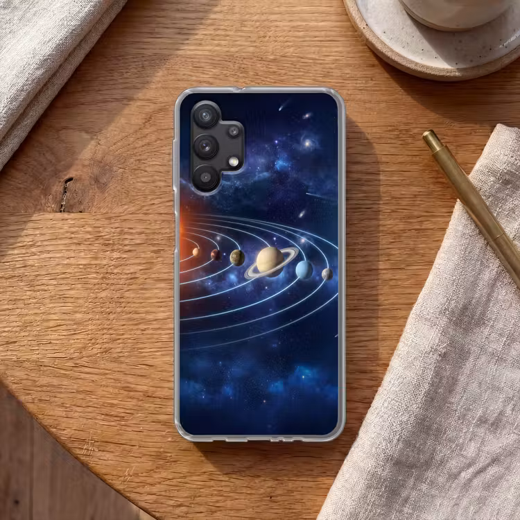 Ruimte - Zonnestelsel - Blauw Telefoonhoesje Samsung Galaxy A32 5G klein -sfeer1