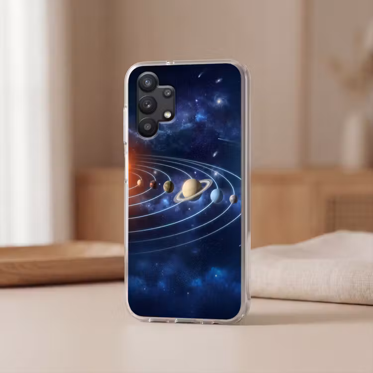 Ruimte - Zonnestelsel - Blauw Telefoonhoesje Samsung Galaxy A32 5G klein -sfeer2