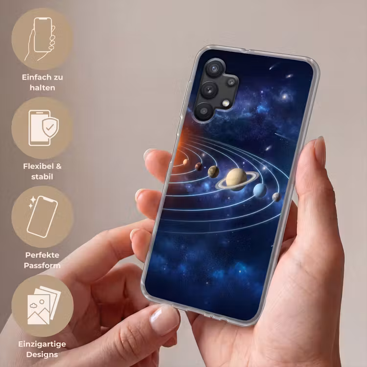 Ruimte - Zonnestelsel - Blauw Telefoonhoesje Samsung Galaxy A32 5G klein -sfeer3_DE