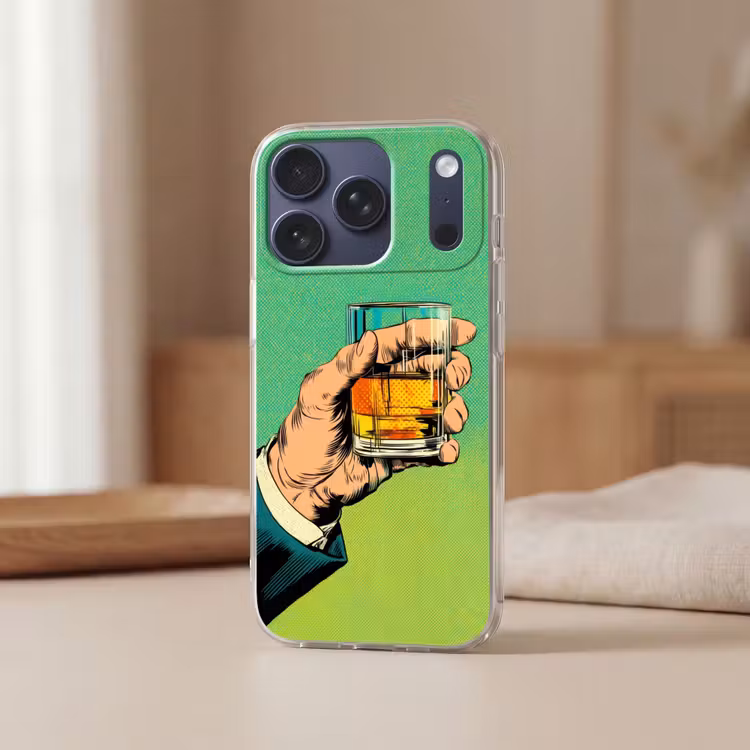 Whisky - Glas - Hand - Groen Telefoonhoesje iPhone 17 Pro klein -sfeer2