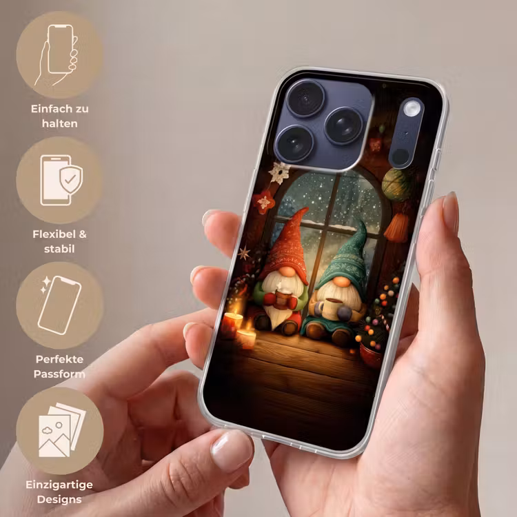 Gnooms - Kerst - Raam - Kleurrijk Telefoonhoesje iPhone 17 Pro klein -sfeer3_DE