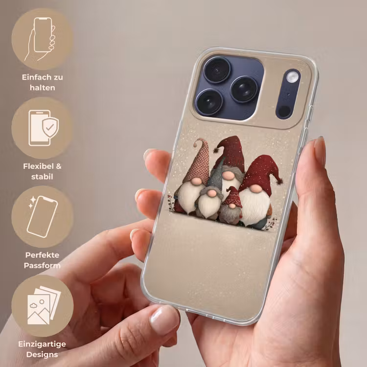 Kabouters - Kerst - Sneeuw - Puntmutsen Telefoonhoesje iPhone 17 Pro klein -sfeer3_DE