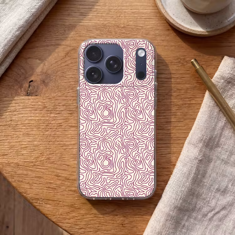 Kronkelende lijn - Magenta - Crème Telefoonhoesje iPhone 17 Pro klein 878 -sfeer1